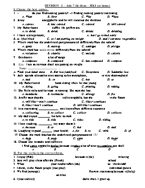 Bộ đề ôn tập học kỳ I môn Tiếng Anh Lớp 7 (Thí điểm)